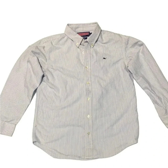 Vineyard Vines button down Shirt Youth L Striped Long Sleeved Whale Logo Blue - Picture 10 of 10